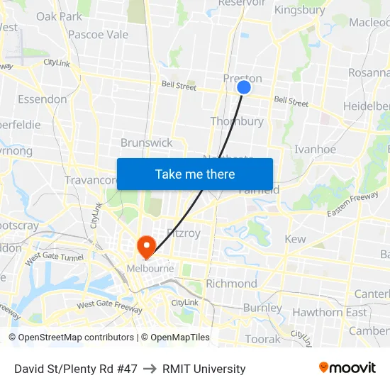 David St/Plenty Rd #47 to RMIT University map