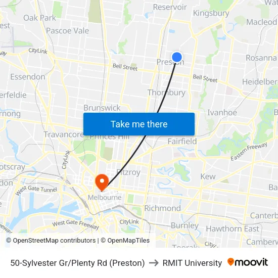 Sylvester Gr/Plenty Rd #50 to RMIT University map
