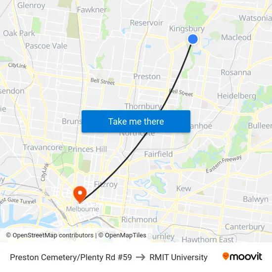 Preston Cemetery/Plenty Rd #59 to RMIT University map