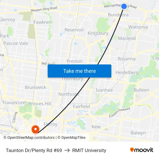 Taunton Dr/Plenty Rd #69 to RMIT University map