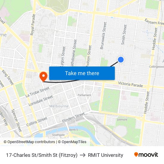 17-Charles St/Smith St (Fitzroy) to RMIT University map