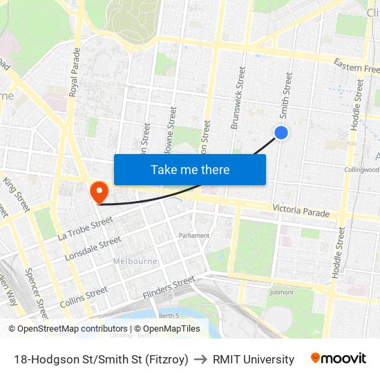 18-Hodgson St/Smith St (Fitzroy) to RMIT University map