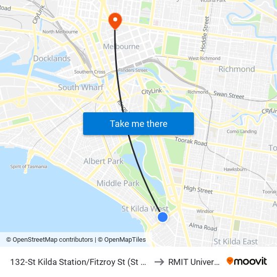 132-St Kilda Station/Fitzroy St (St Kilda) to RMIT University map