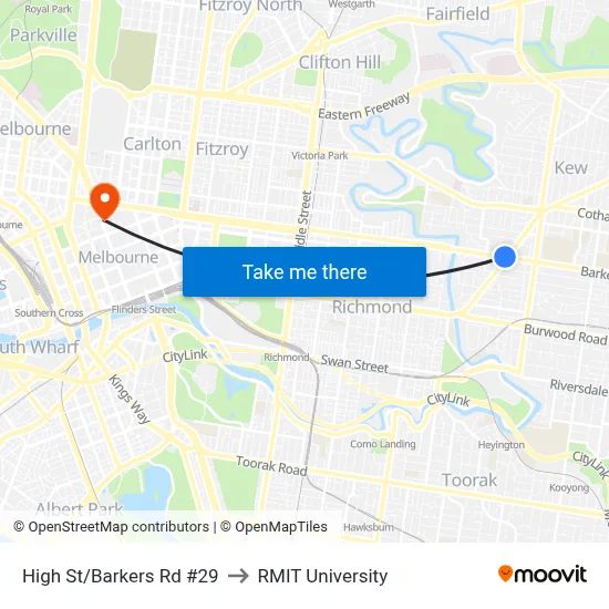 High St/Barkers Rd #29 to RMIT University map