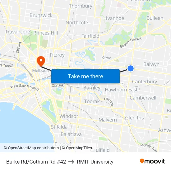 Burke Rd/Cotham Rd #42 to RMIT University map