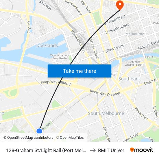 128-Graham St/Light Rail (Port Melbourne) to RMIT University map