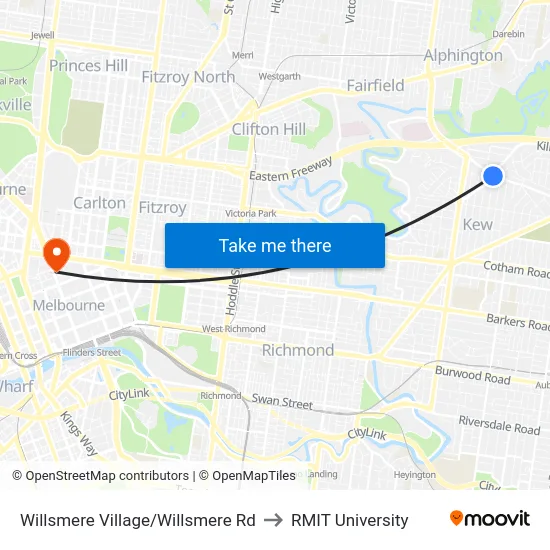 Willsmere Village/Willsmere Rd to RMIT University map