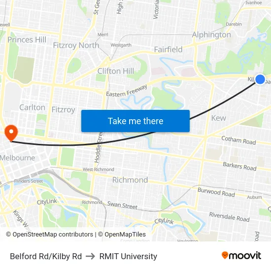 Belford Rd/Kilby Rd to RMIT University map