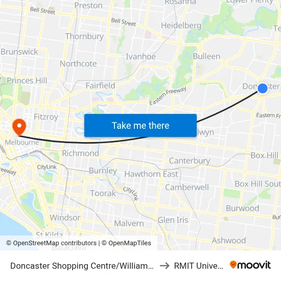 Doncaster Shopping Centre/Williamsons Rd to RMIT University map