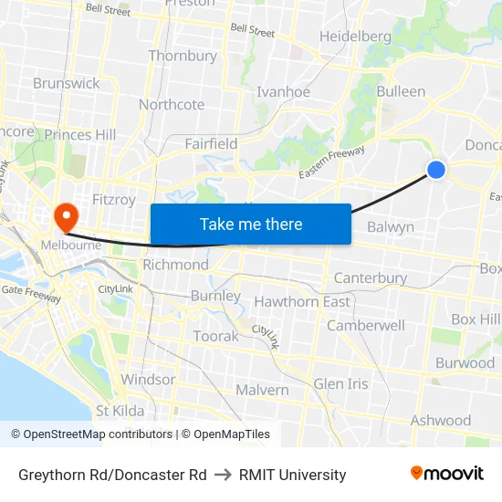 Greythorn Rd/Doncaster Rd to RMIT University map