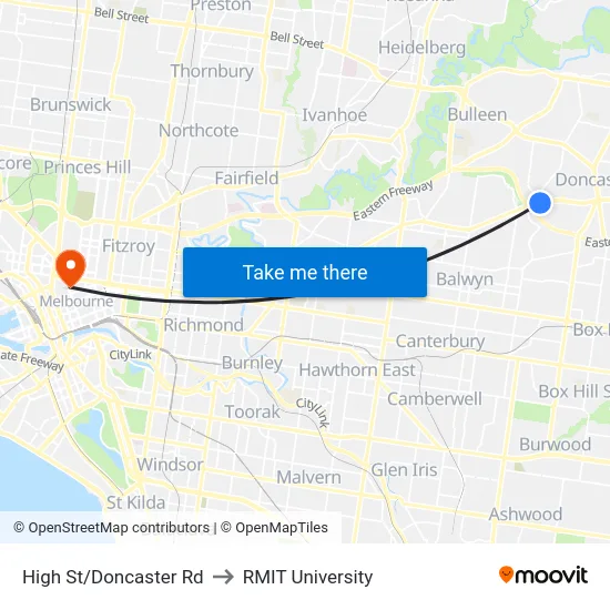 High St/Doncaster Rd to RMIT University map