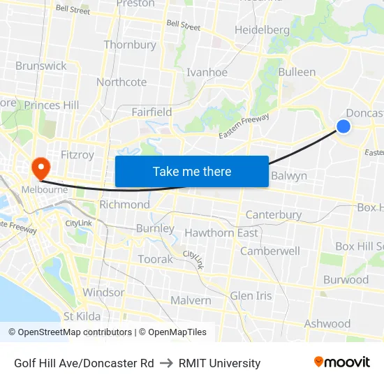 Golf Hill Ave/Doncaster Rd to RMIT University map