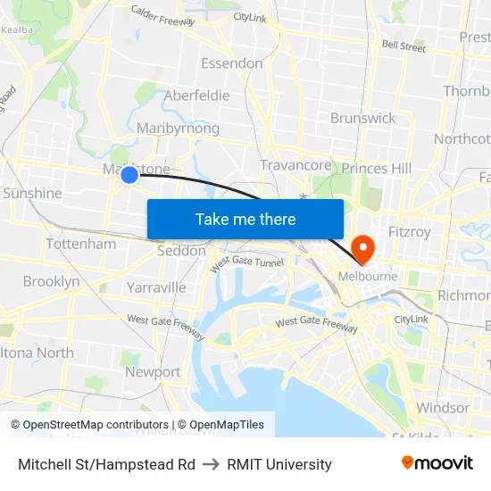 Mitchell St/Hampstead Rd to RMIT University map