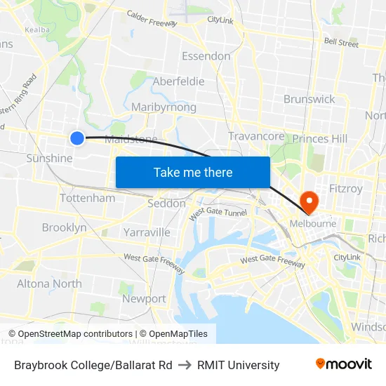 Braybrook College/Ballarat Rd to RMIT University map