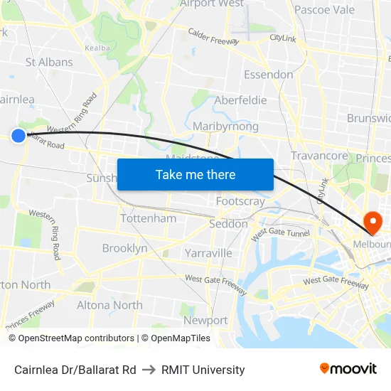 Cairnlea Dr/Ballarat Rd to RMIT University map