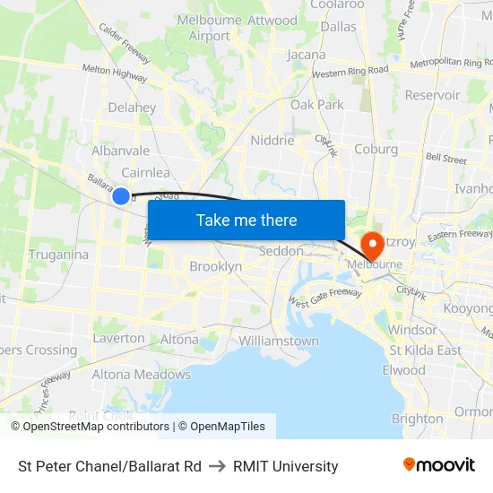 St Peter Chanel/Ballarat Rd to RMIT University map