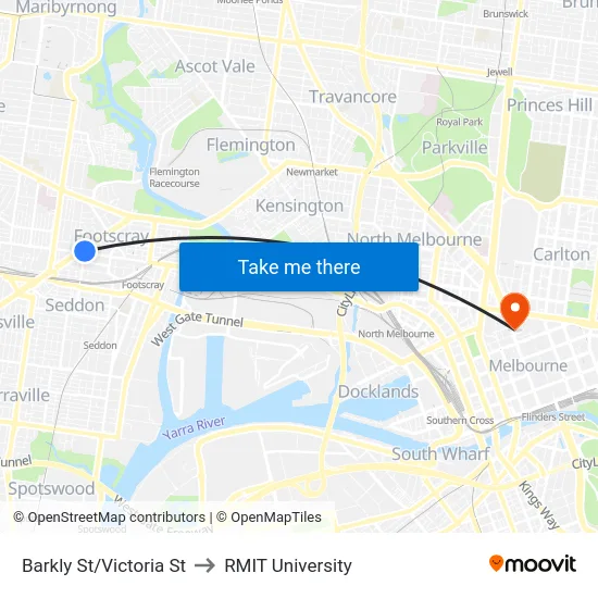 Barkly St/Victoria St to RMIT University map
