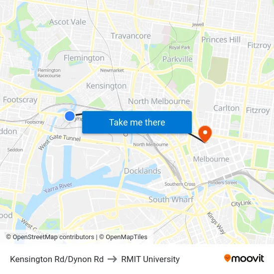 Kensington Rd/Dynon Rd to RMIT University map