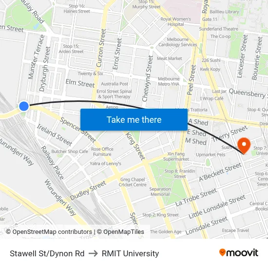 Stawell St/Dynon Rd to RMIT University map