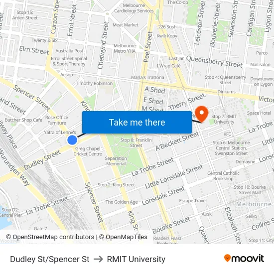 Dudley St/Spencer St to RMIT University map