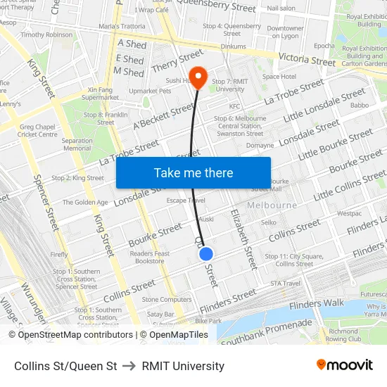 Collins St/Queen St to RMIT University map