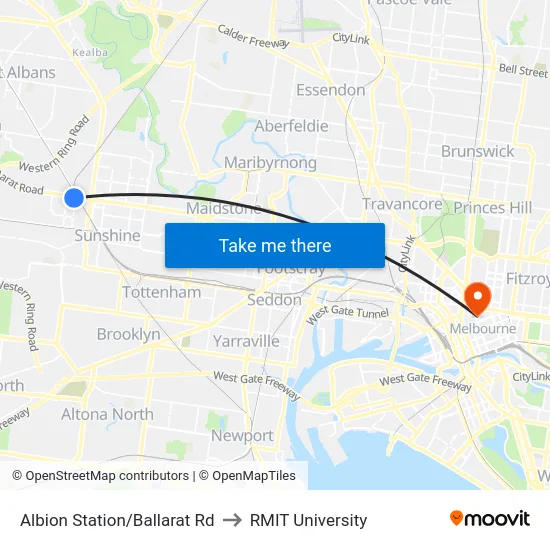 Albion Station/Ballarat Rd to RMIT University map