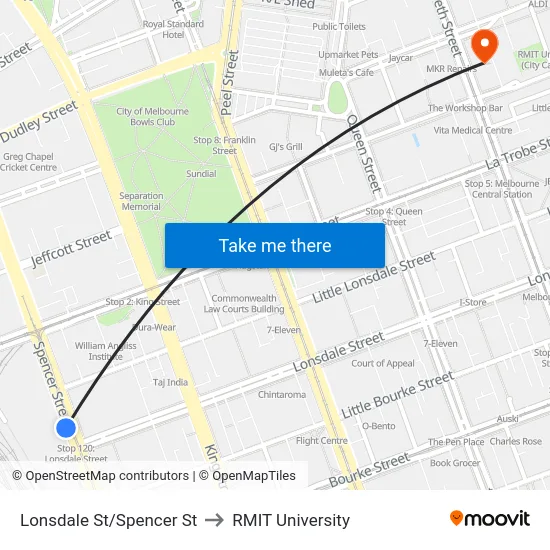 Lonsdale St/Spencer St to RMIT University map
