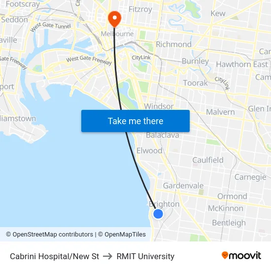 Cabrini Hospital/New St to RMIT University map