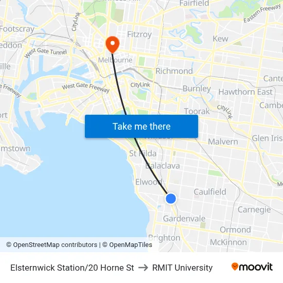 Elsternwick Station/20 Horne St to RMIT University map