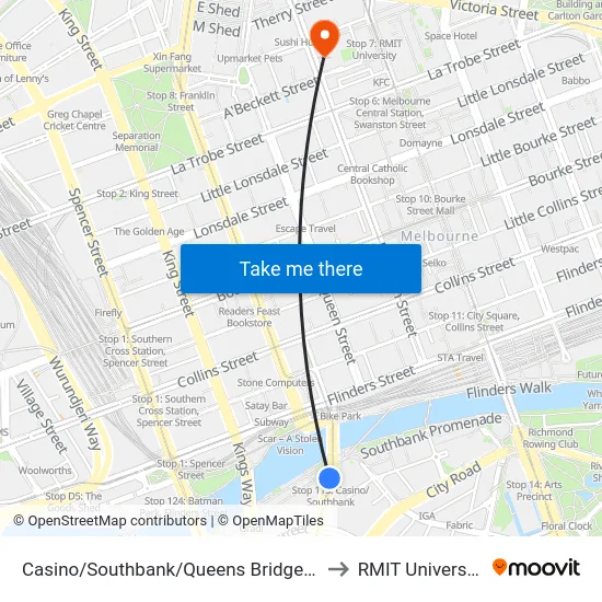 Casino/Southbank/Queens Bridge St to RMIT University map