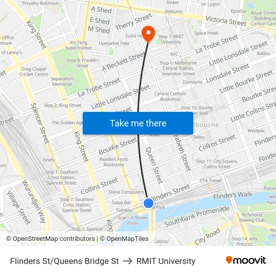 Flinders St/Queens Bridge St to RMIT University map