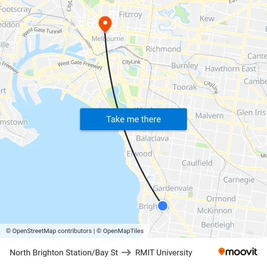 North Brighton Station/Bay St to RMIT University map