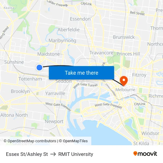 Essex St/Ashley St to RMIT University map