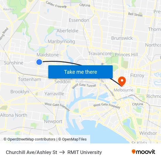Churchill Ave/Ashley St to RMIT University map