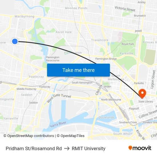 Pridham St/Rosamond Rd to RMIT University map