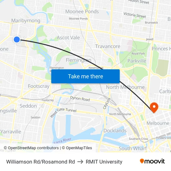Williamson Rd/Rosamond Rd to RMIT University map