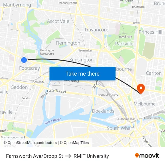 Farnsworth Ave/Droop St to RMIT University map