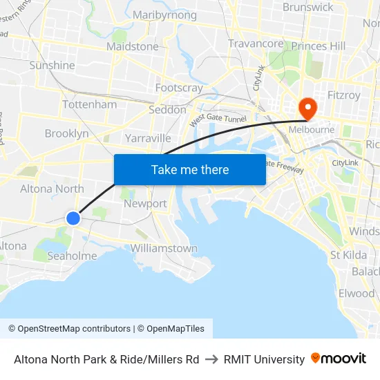 Altona North Park & Ride/Millers Rd to RMIT University map