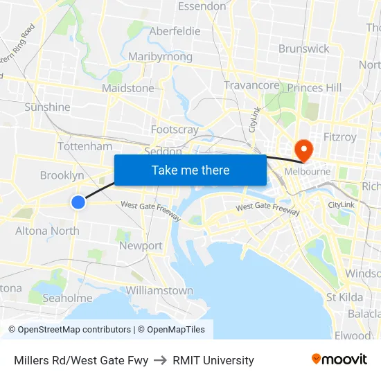 Millers Rd/West Gate Fwy to RMIT University map