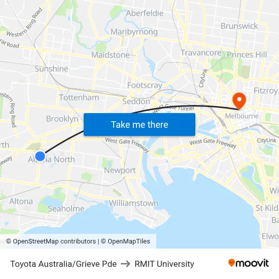 Toyota Australia/Grieve Pde to RMIT University map