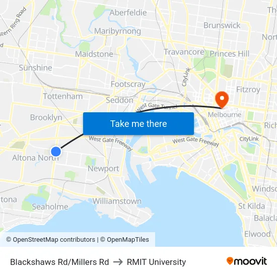 Blackshaws Rd/Millers Rd to RMIT University map