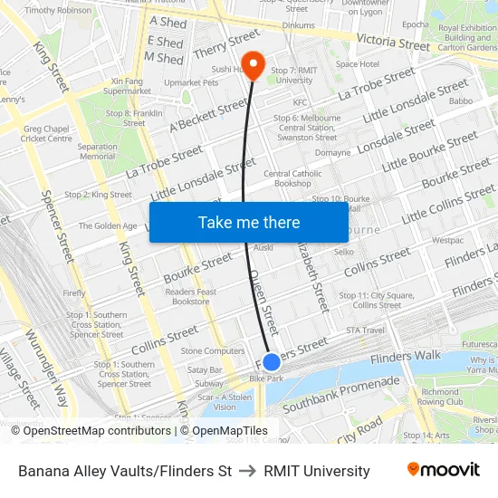Banana Alley Vaults/Flinders St to RMIT University map