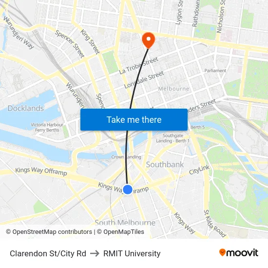 Clarendon St/City Rd to RMIT University map