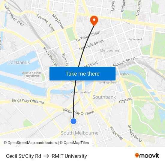 Cecil St/City Rd to RMIT University map