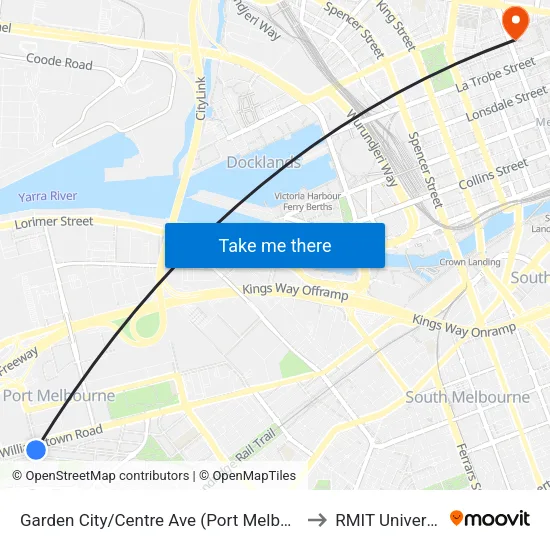 Garden City/Centre Ave to RMIT University map