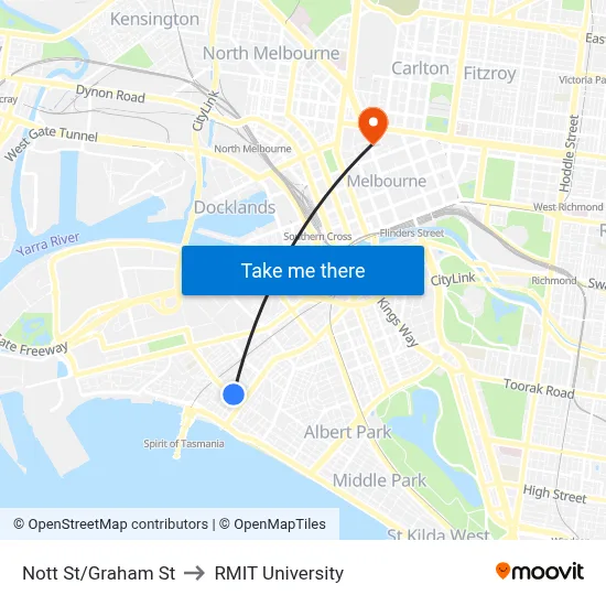 Nott St/Graham St to RMIT University map