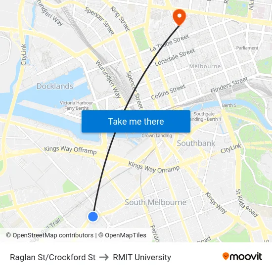 Raglan St/Crockford St to RMIT University map