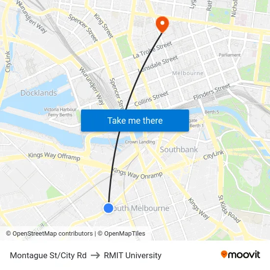 Montague St/City Rd to RMIT University map
