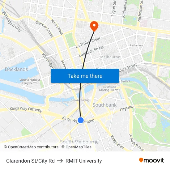 Clarendon St/City Rd to RMIT University map