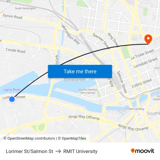 Lorimer St/Salmon St to RMIT University map